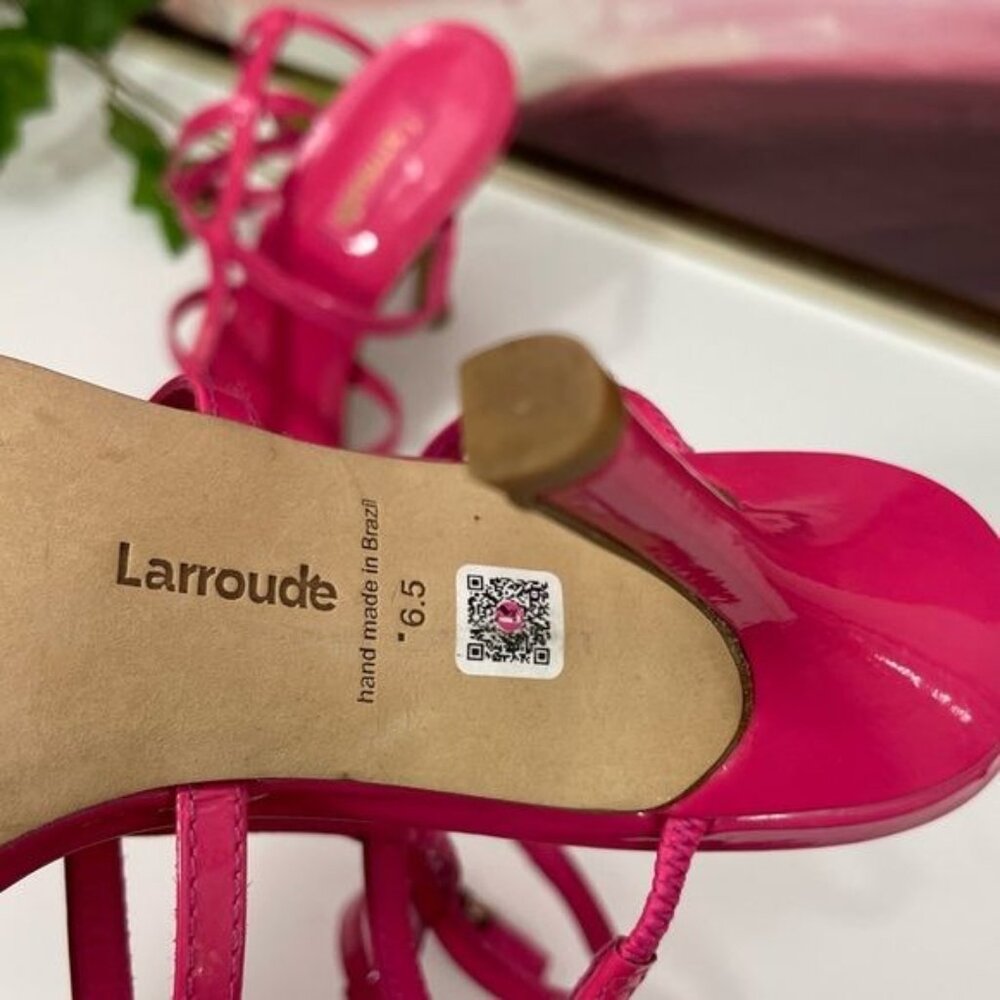 Larroude Serena Strappy Stilettos  Sandal in Patent Pink Size 6.5 - Picture 10 of 14